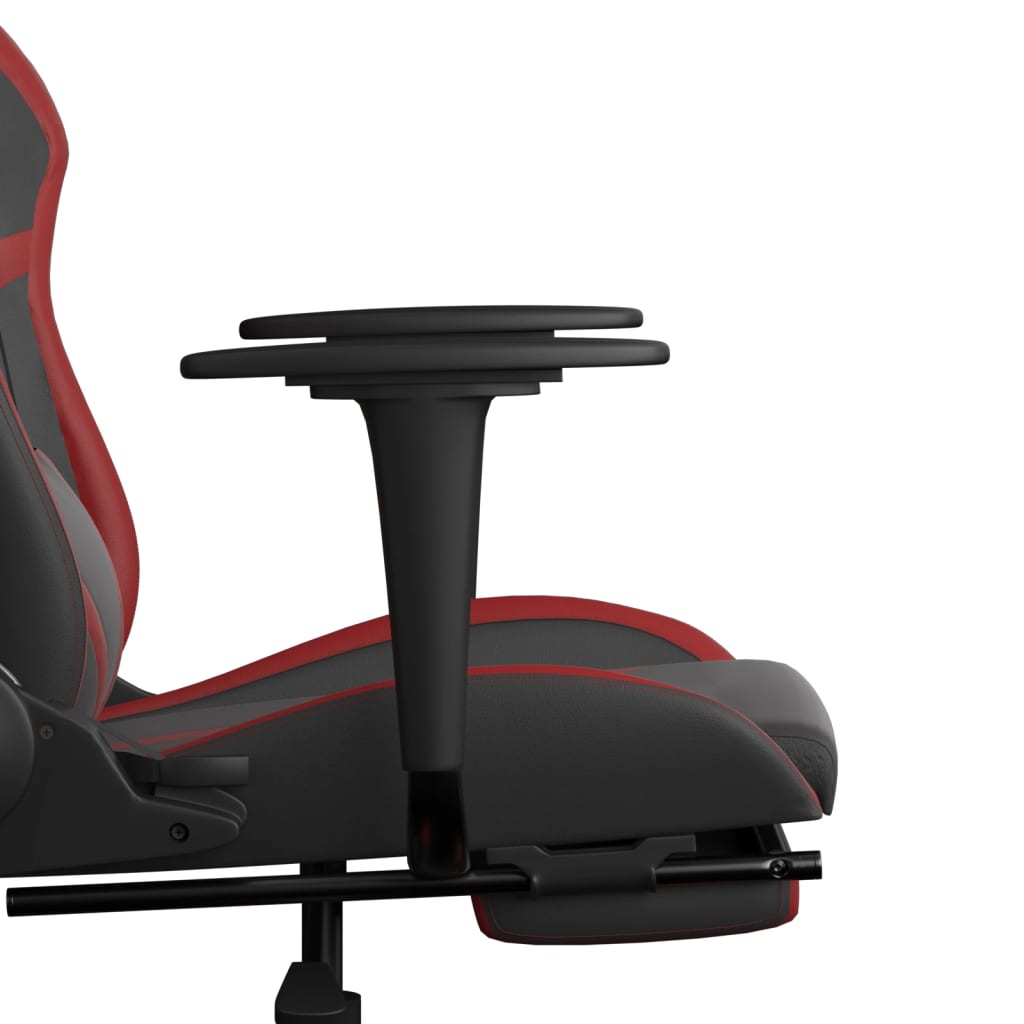 vidaXL masāžas datorkrēsls ar kāju balstu, melna, sarkana mākslīgā āda