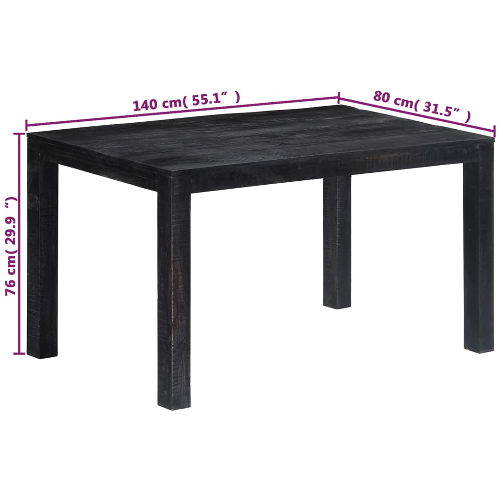 vidaXL virtuves galds, 140x80x76 cm, melns mango masīvkoks