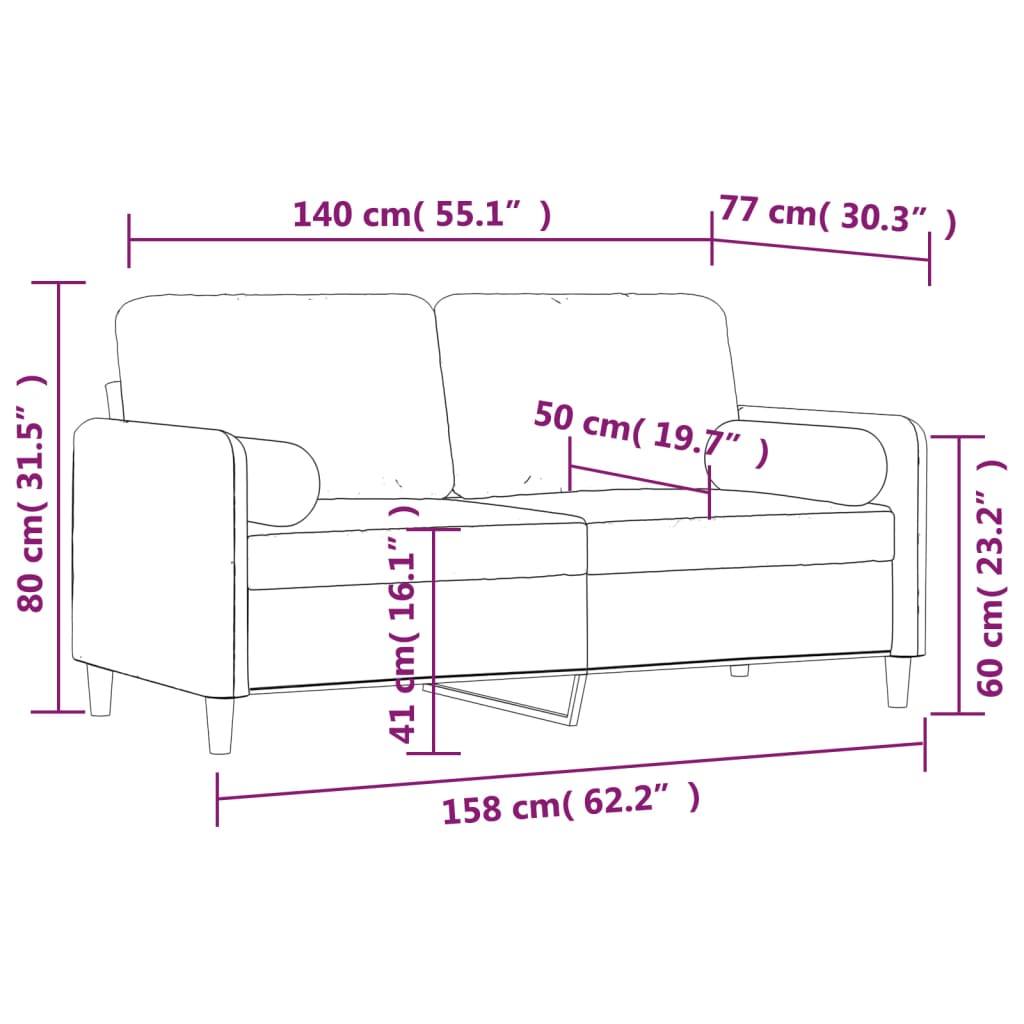 vidaXL divvietīgs dīvāns ar spilveniem, gaiši pelēks, 140 cm, samts
