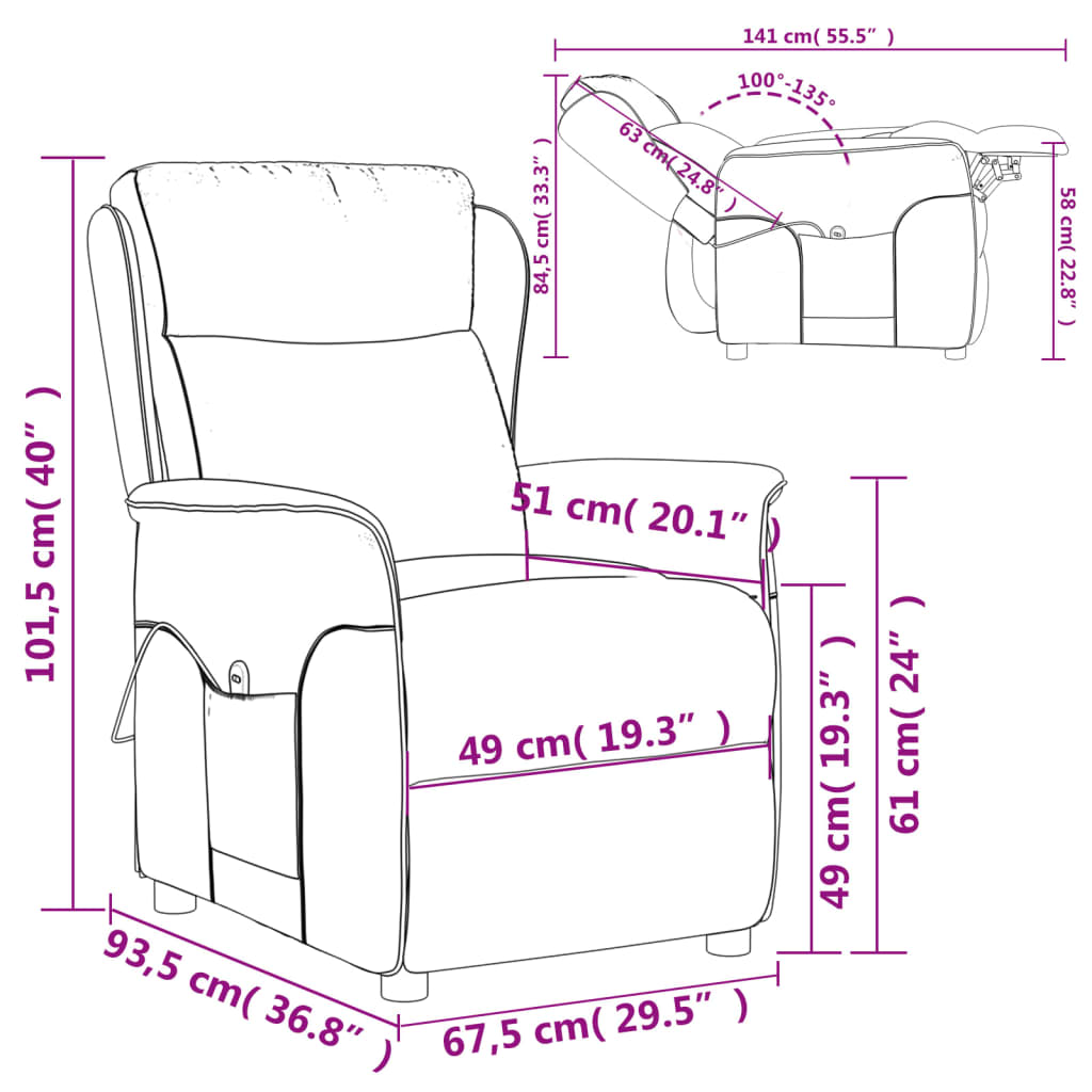 vidaXL masāžas krēsls, violets audums
