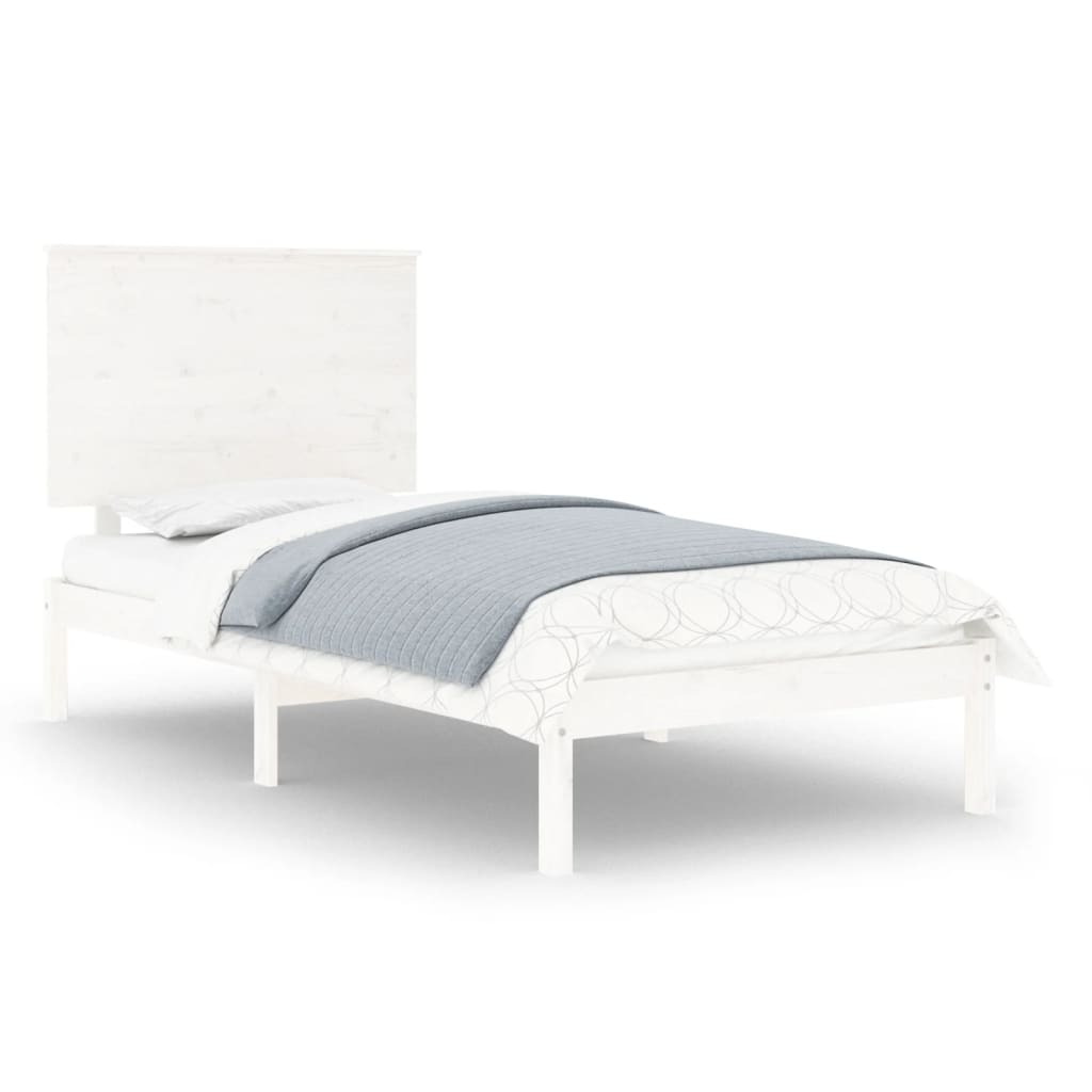 vidaXL gultas rāmis, balts masīvkoks, 75x190 cm, mazs, vienvietīgs