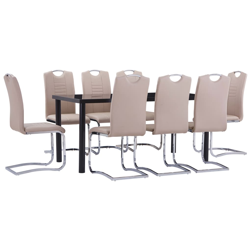 vidaXL virtuves galds un 8 krēsli, kapučīno krāsas mākslīgā āda