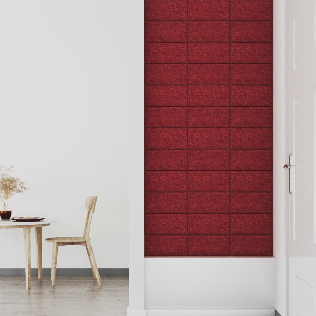 vidaXL sienas paneļi, 12 gab., vīnsarkani, 30x15 cm, audums, 0,54 m²