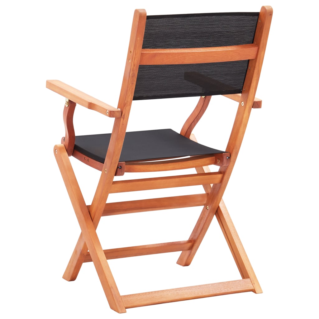 vidaXL dārza krēsli, 8 gab., eikalipta masīvkoks un melns tekstilēns