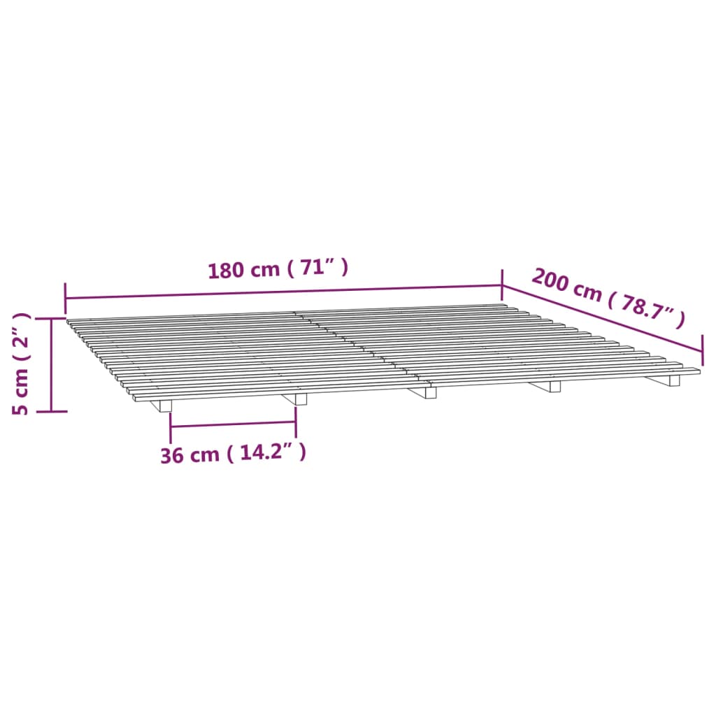 vidaXL gultas rāmis, balts, 180x200 cm, priedes masīvkoks