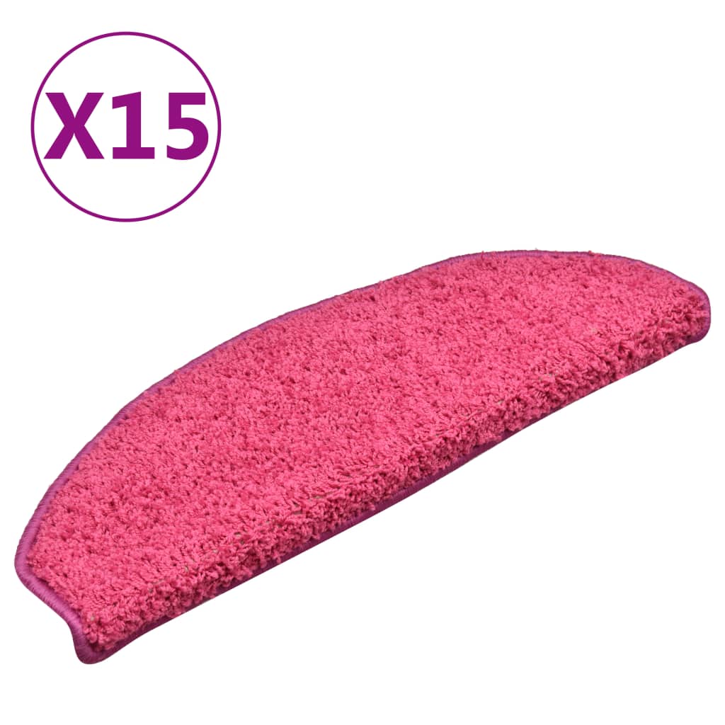 vidaXL kāpņu paklāji, 15 gab., 65x21x4 cm, rozā