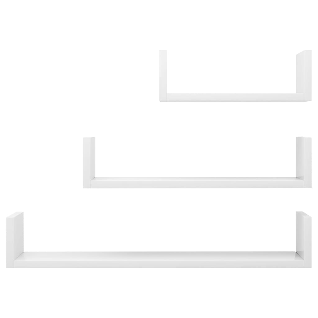 vidaXL sienas plaukti, 3 gab., spīdīgi balti, skaidu plāksne