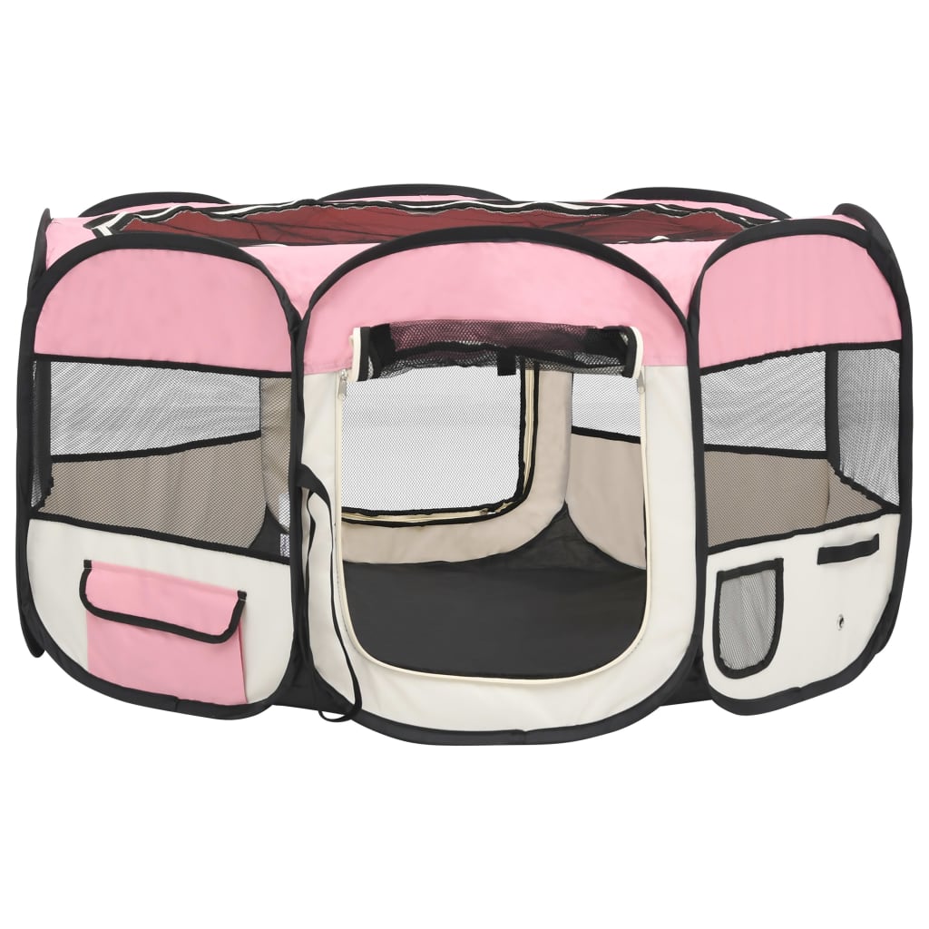 vidaXL saliekama suņu sētiņa, ar somu, rozā, 125x125x61 cm