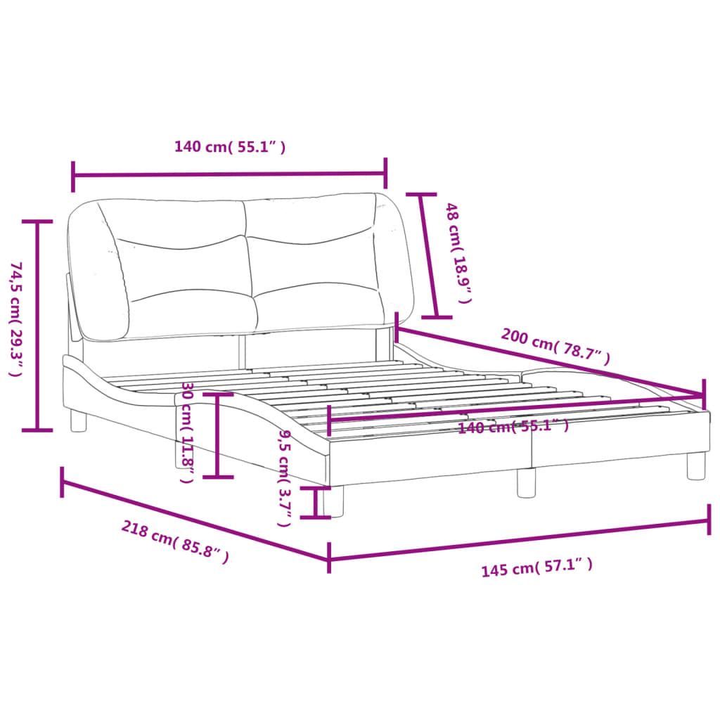 vidaXL gultas rāmis ar galvgali, krēmkrāsa, 140x200 cm, audums