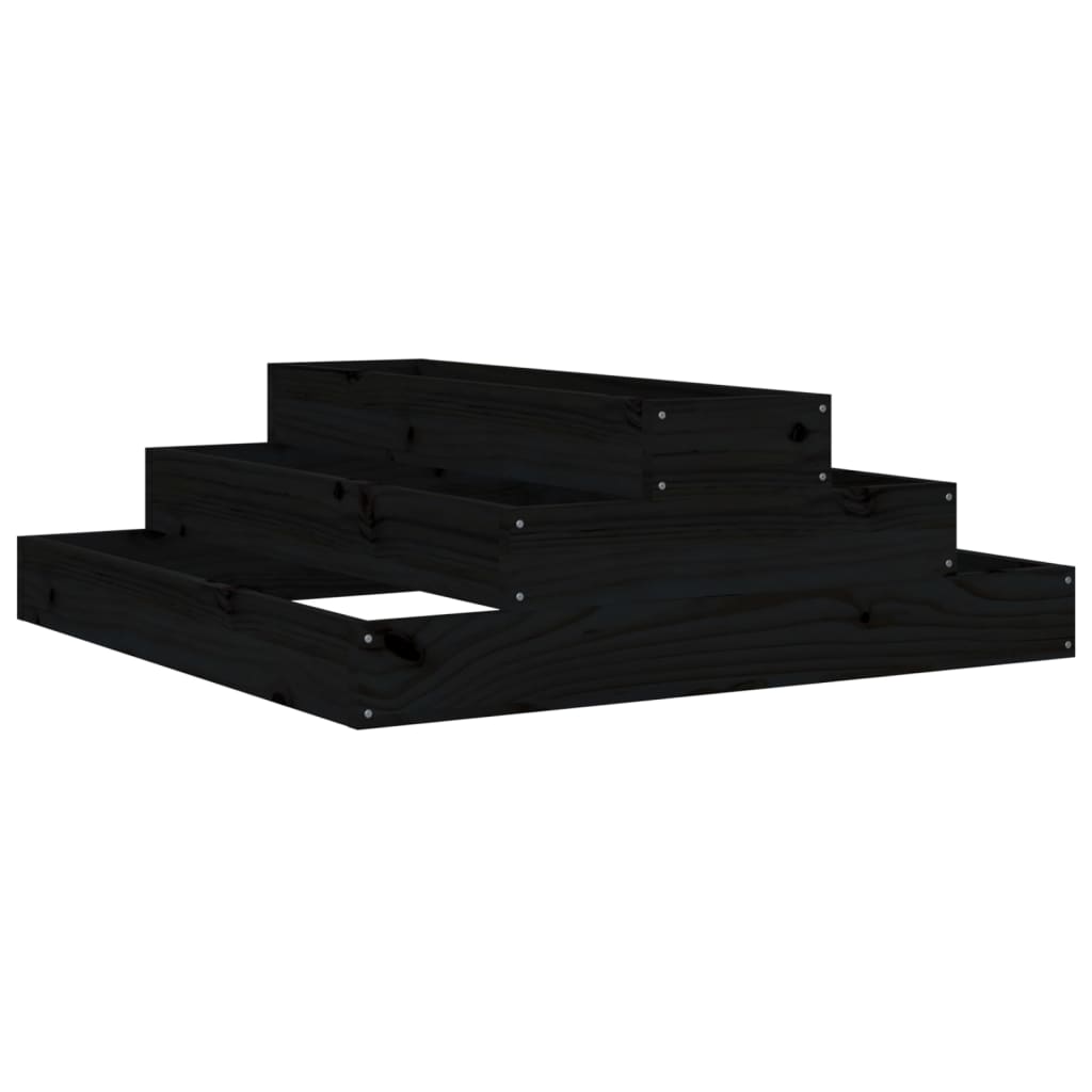 vidaXL puķu kaste, melna, 80x80x27 cm, priedes masīvkoks