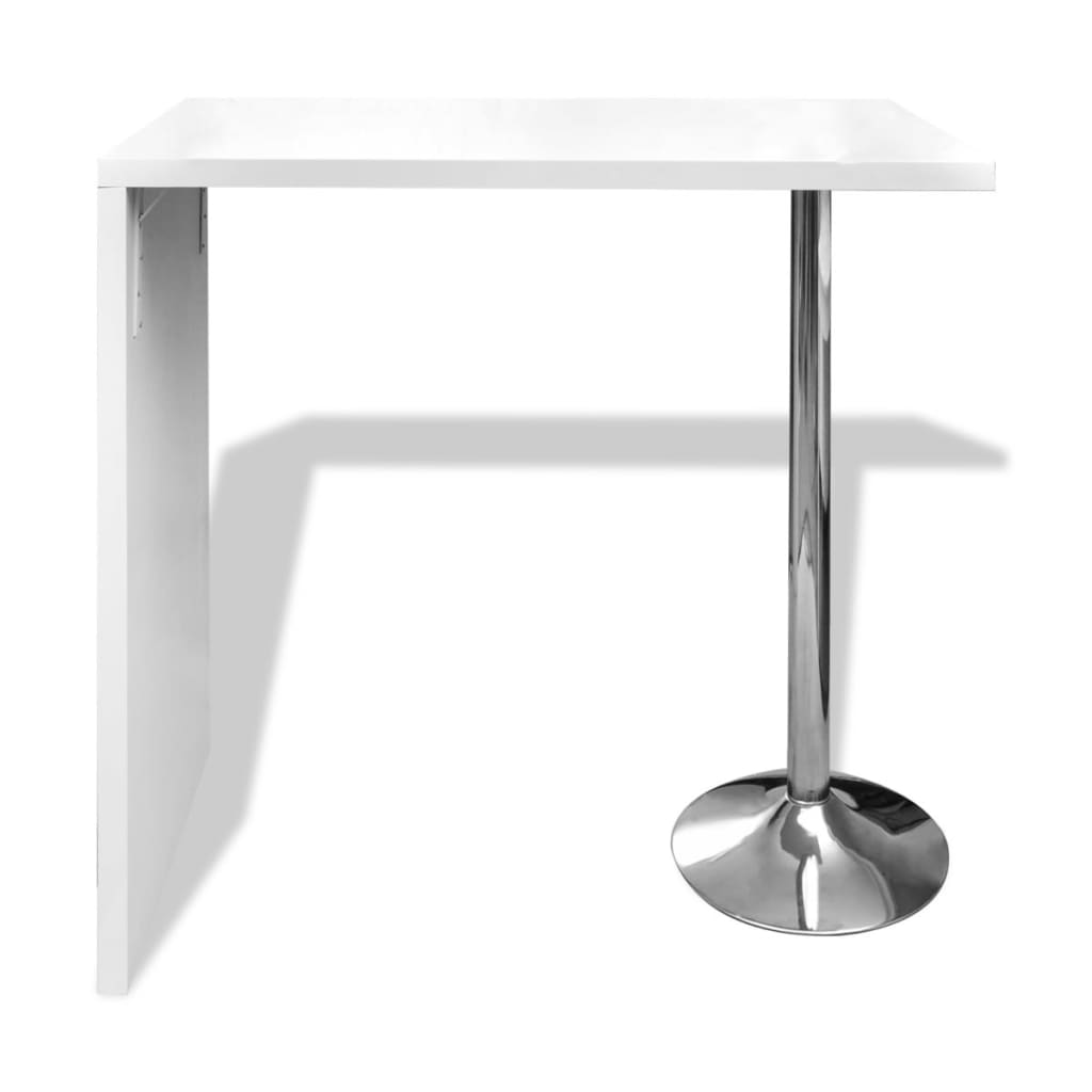 vidaXL bāra galds ar 1 tērauda kāju, spīdīgs, balts MDF