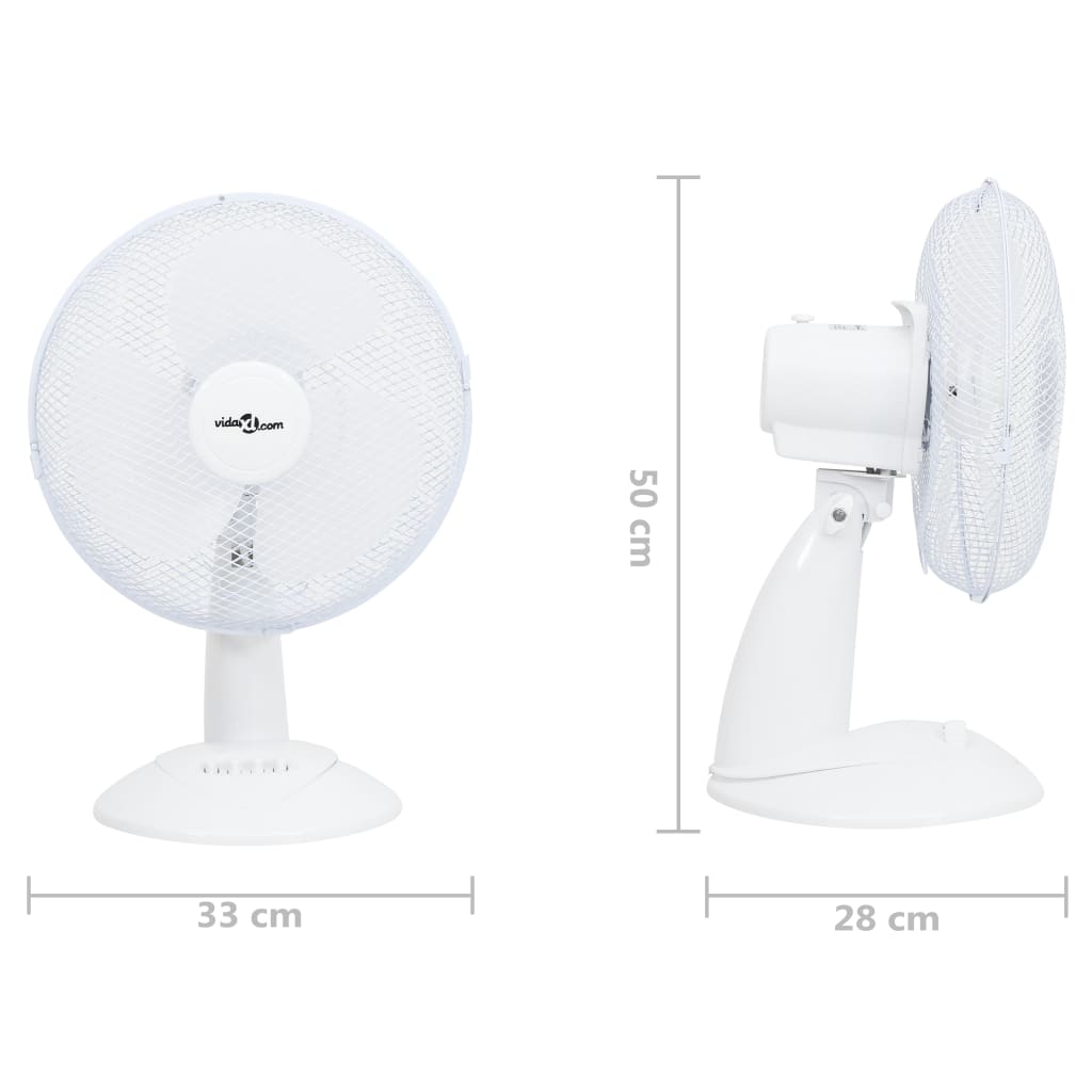 vidaXL galda ventilators ar 3 ātrumiem, 30 cm, 40 W, balts