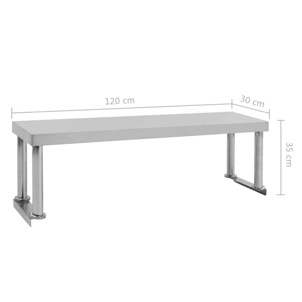 vidaXL virtuves darba galds ar plauktu, 120x60x120 cm, tērauds