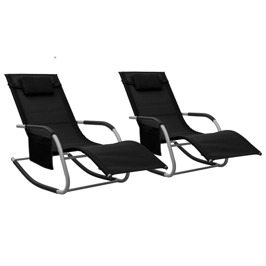 vidaXL sauļošanās krēsli, 2 gab., tekstilēns, melni ar pelēku