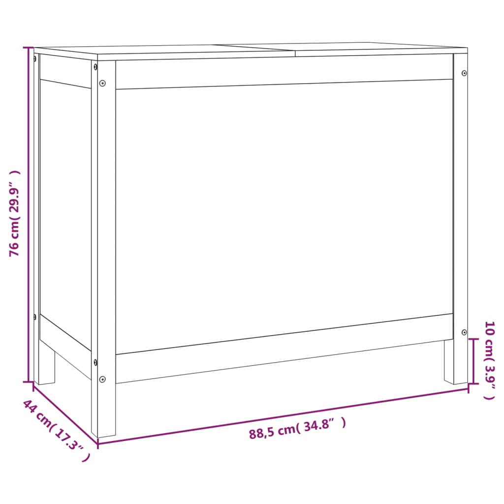 vidaXL veļas kaste, 88,5x44x76 cm, priedes masīvkoks