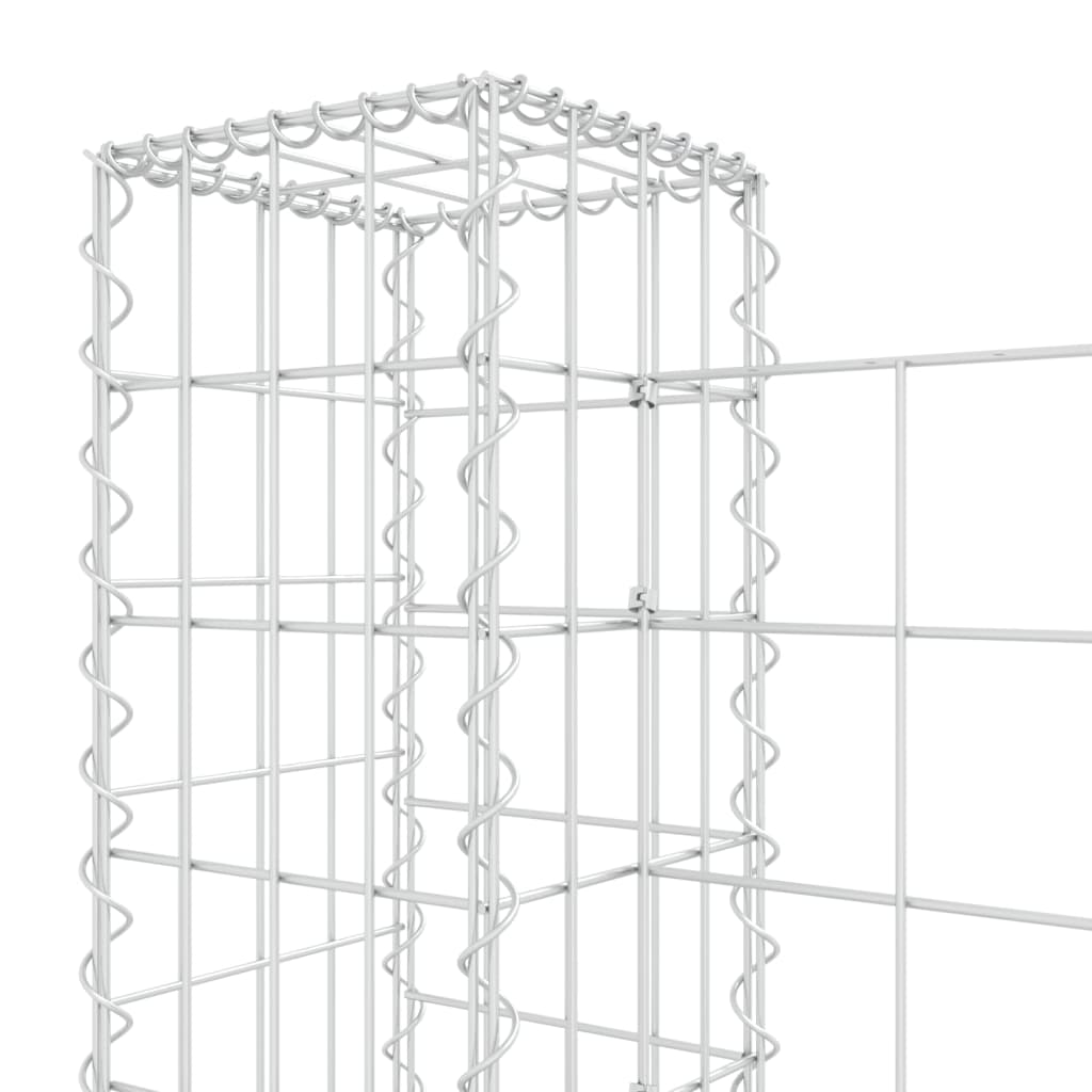 vidaXL gabionu siena ar 6 stabiem, U-forma, dzelzs, 620x20x100 cm