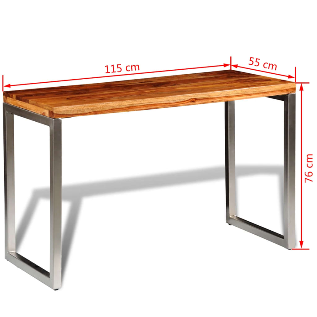 vidaXL virtuves galds, biroja galds, masīvs rožkoks, tērauda kājas