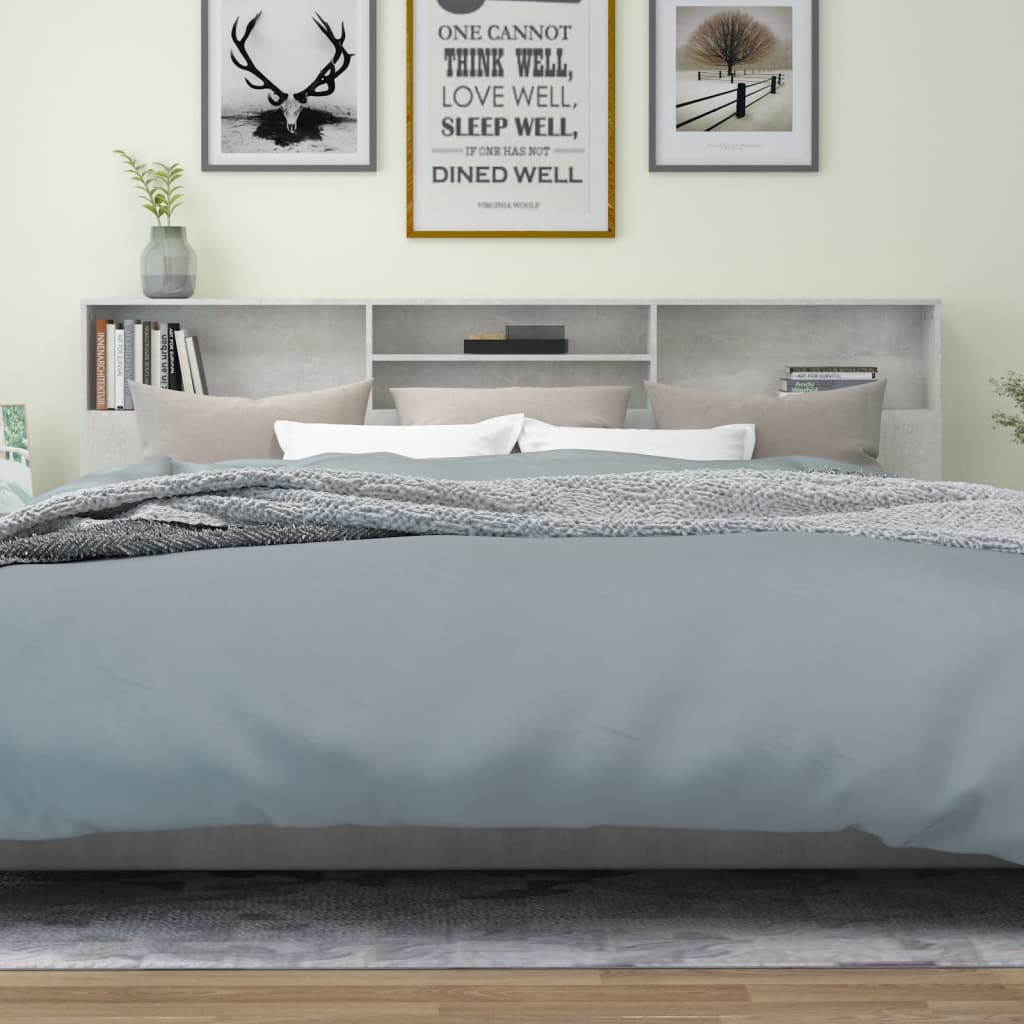 vidaXL gultas galvgalis ar plauktu, betona pelēks, 220x19x103,5 cm