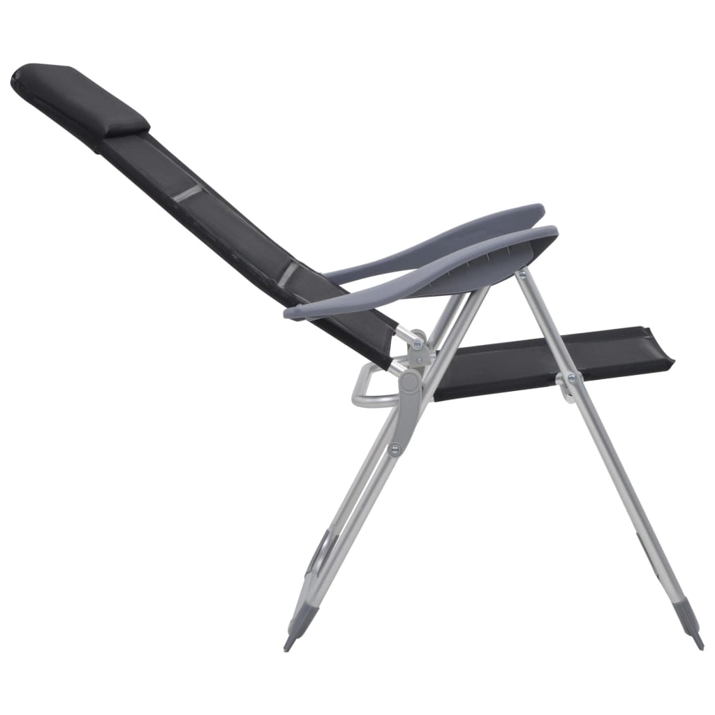 vidaXL kempinga krēsli, 2 gab., 58x69x111 cm, alumīnijs, melni