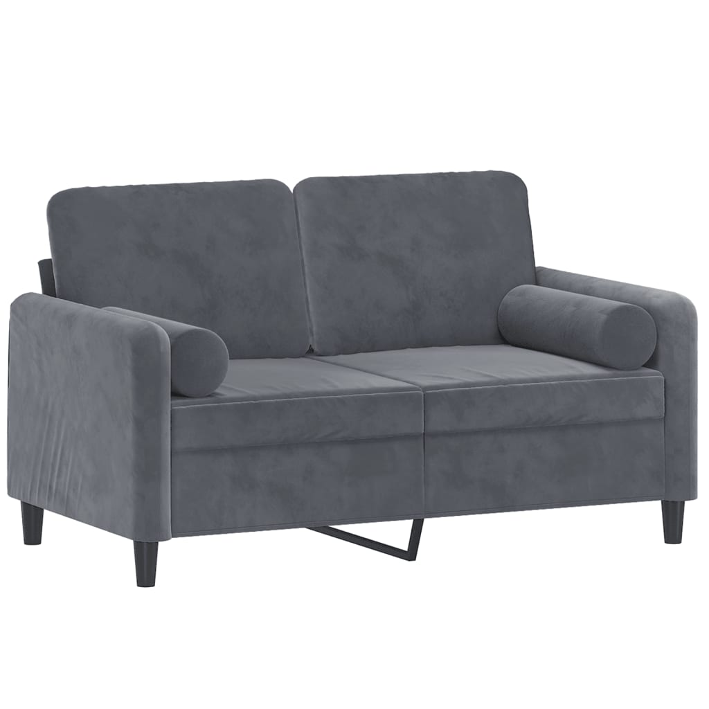 vidaXL divvietīgs dīvāns ar spilveniem, tumši pelēks, 120 cm, samts