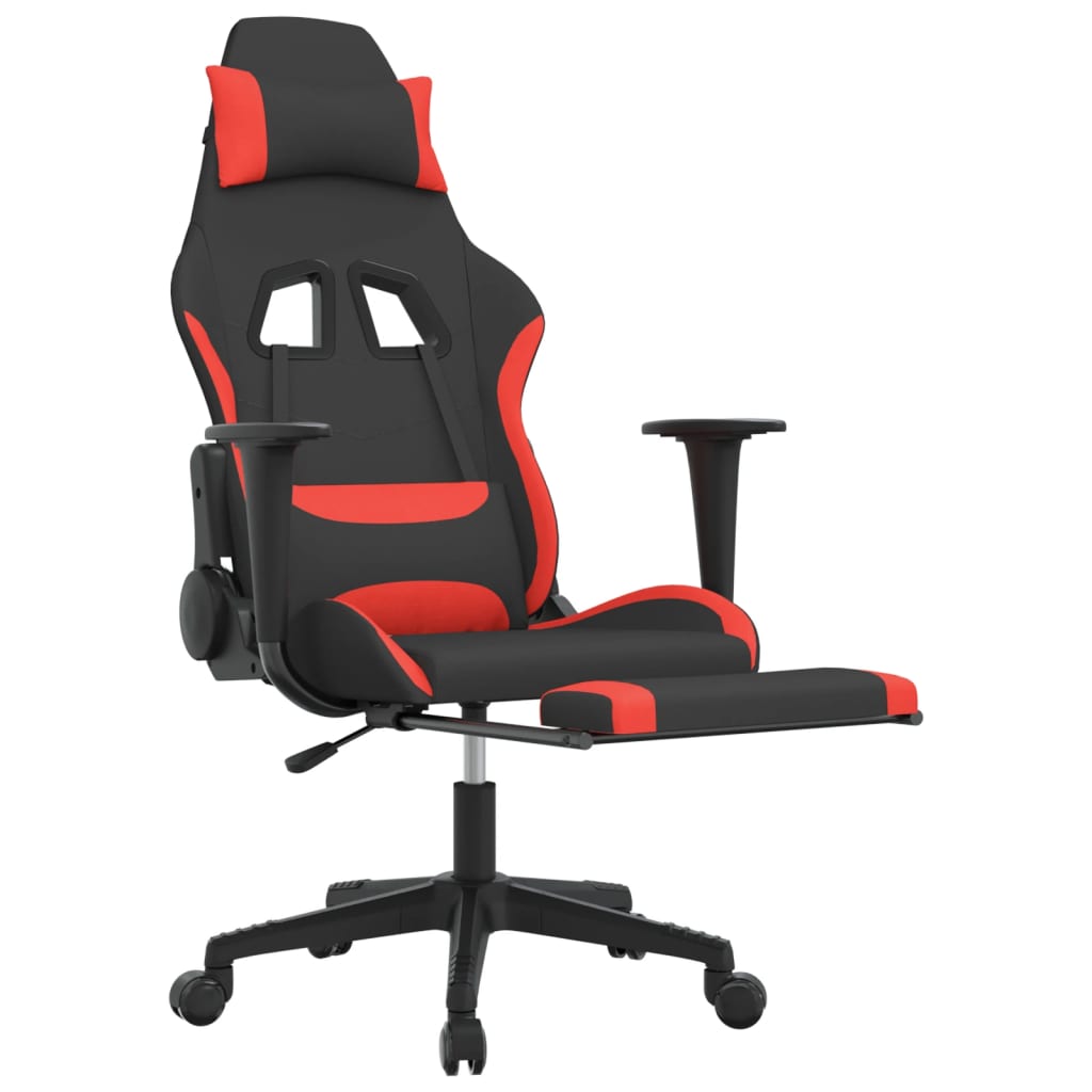 vidaXL masāžas datorspēļu krēsls ar kāju balstu, melns, sarkans audums