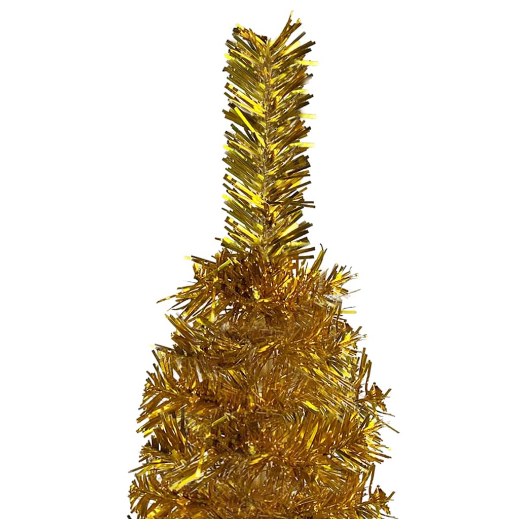 vidaXL izgaismota Ziemassvētku egle, šaura, zelta krāsā, 150 cm