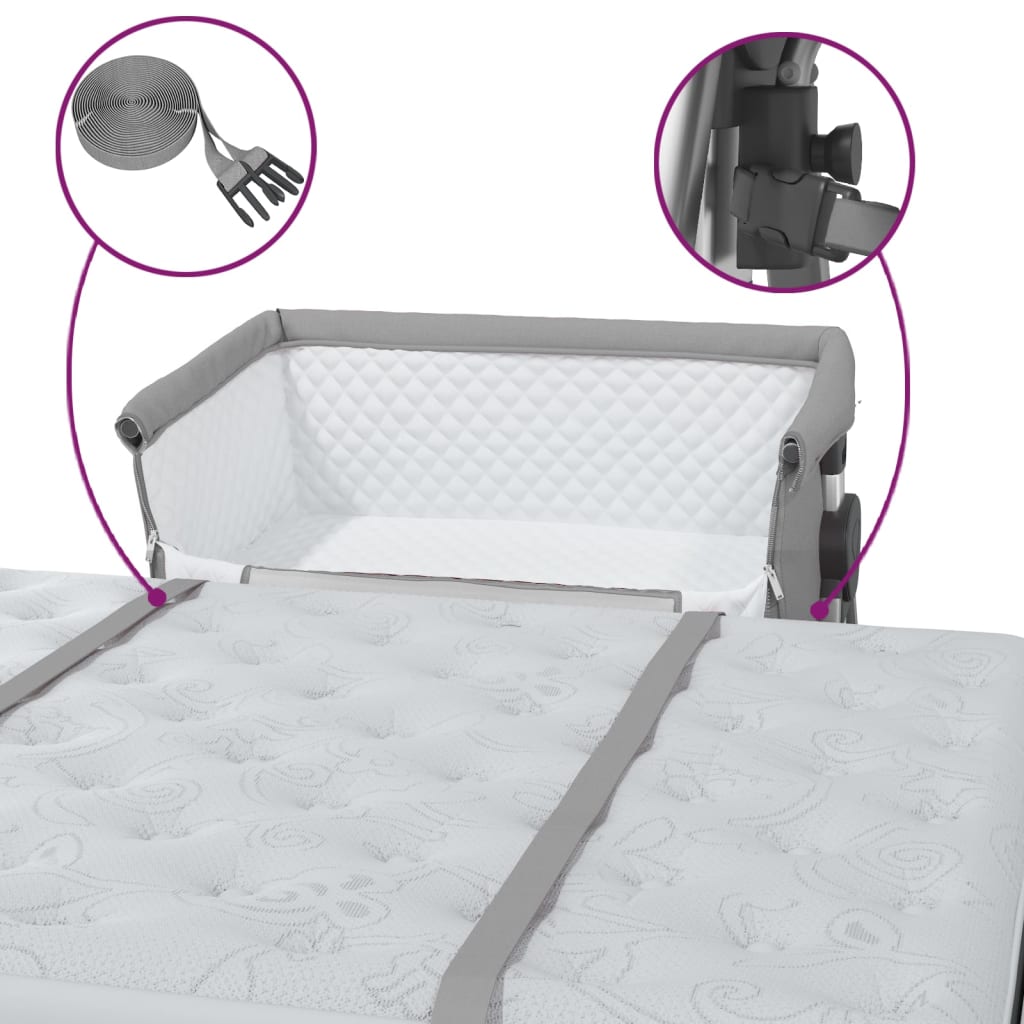 vidaXL bērnu gultiņa ar matraci, gaiši pelēks lina audums