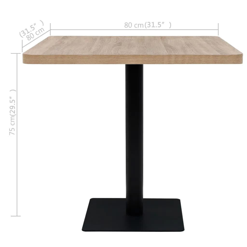 vidaXL bistro galds, 80x80x75cm, kvadrātveida, MDF, tērauds, ozolkoka