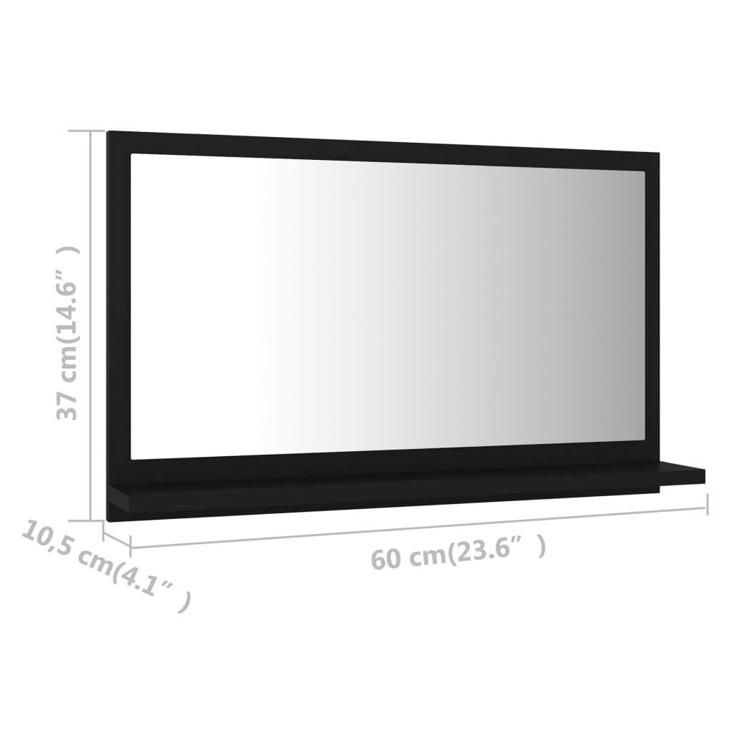 vidaXL vannasistabas spogulis, melns, 60x10,5x37 cm, skaidu plāksne