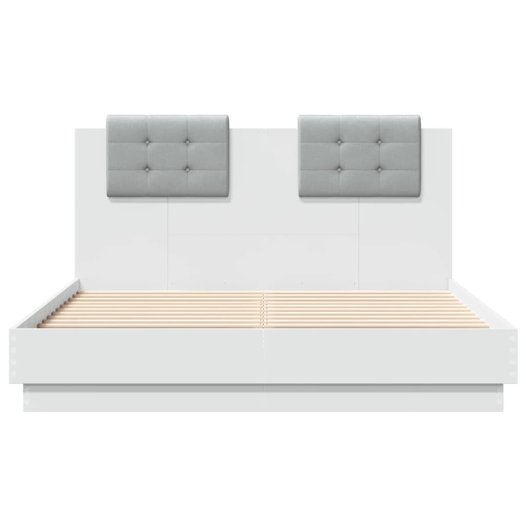 vidaXL gultas rāmis ar galvgali un LED, balts, 140x190 cm