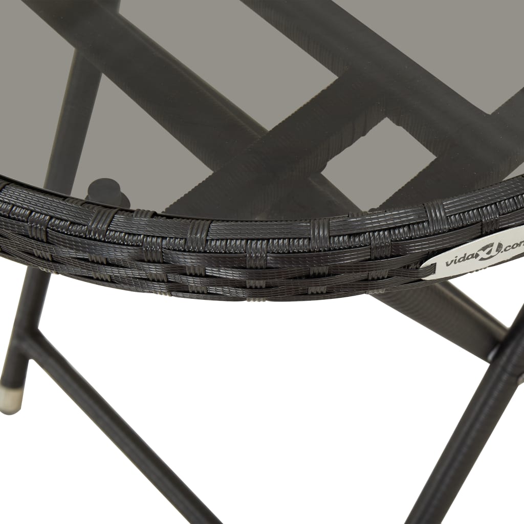 vidaXL tējas galdiņš, melns, 60 cm, PE pinums, rūdīts stikls