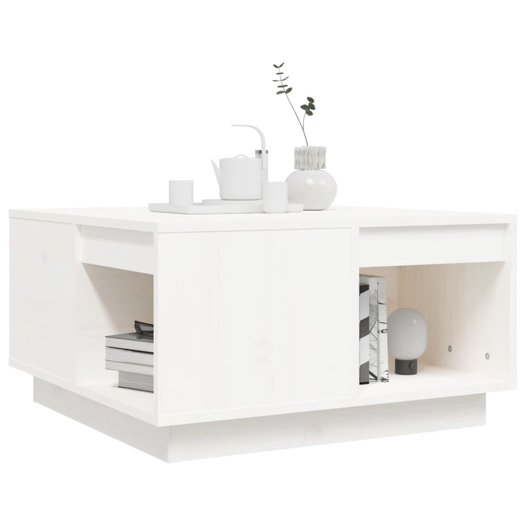 vidaXL kafijas galdiņš, balts, 60x61x32,5 cm, priedes masīvkoks