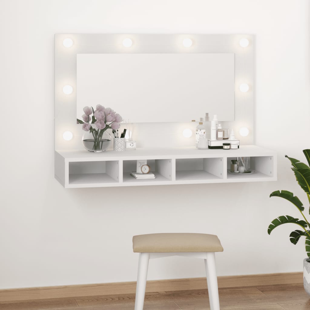 vidaXL spoguļskapītis ar LED, balts, 90x31,5x62 cm