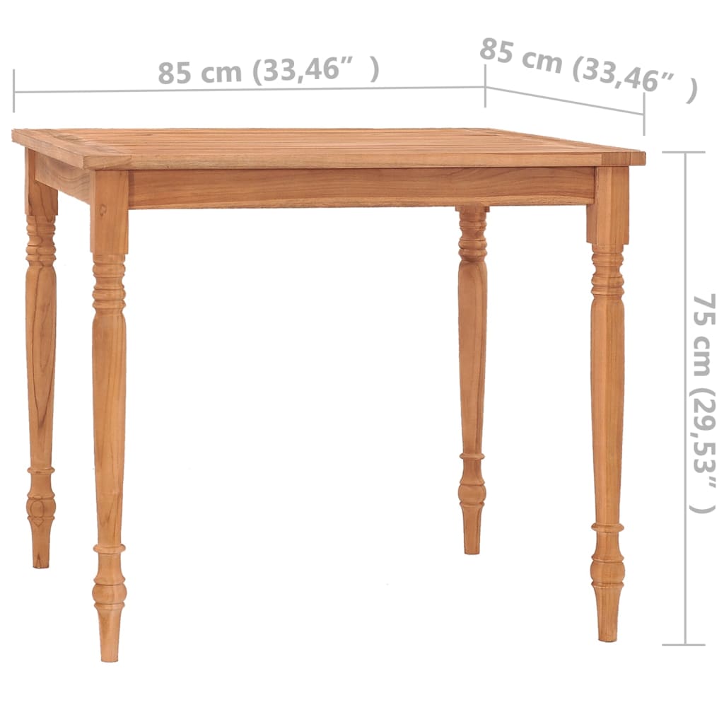 vidaXL galds, 85x85x75 cm, masīvs tīkkoks