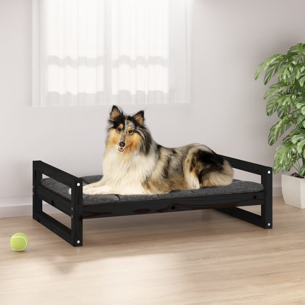vidaXL suņu gulta, melna, 95,5x65,5x28 cm, priedes masīvkoks
