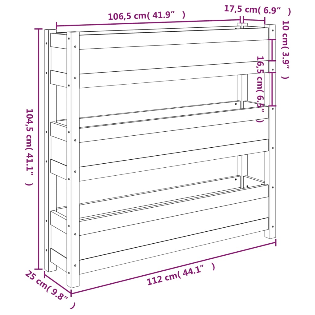 vidaXL puķu kaste, 112x25x104,5 cm, priedes masīvkoks