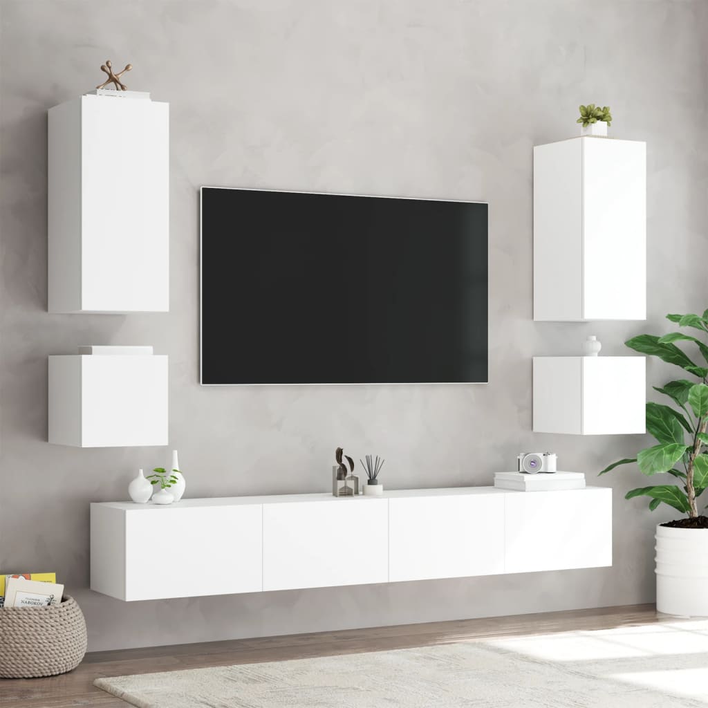vidaXL TV sienas skapīši ar LED, 6 gab., balti