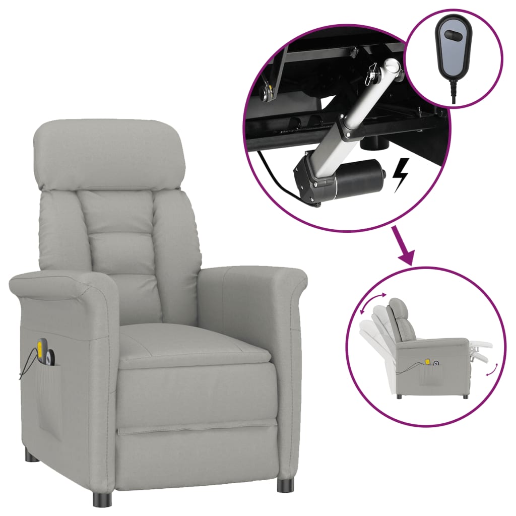 vidaXL elektrisks masāžas krēsls, gaiši pelēka mākslīgā zamšāda