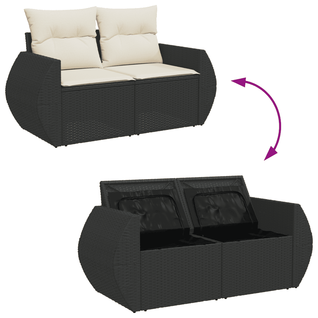 vidaXL 6-daļīgs dārza dīvāna komplekts, matrači, melna PE rotanpalma