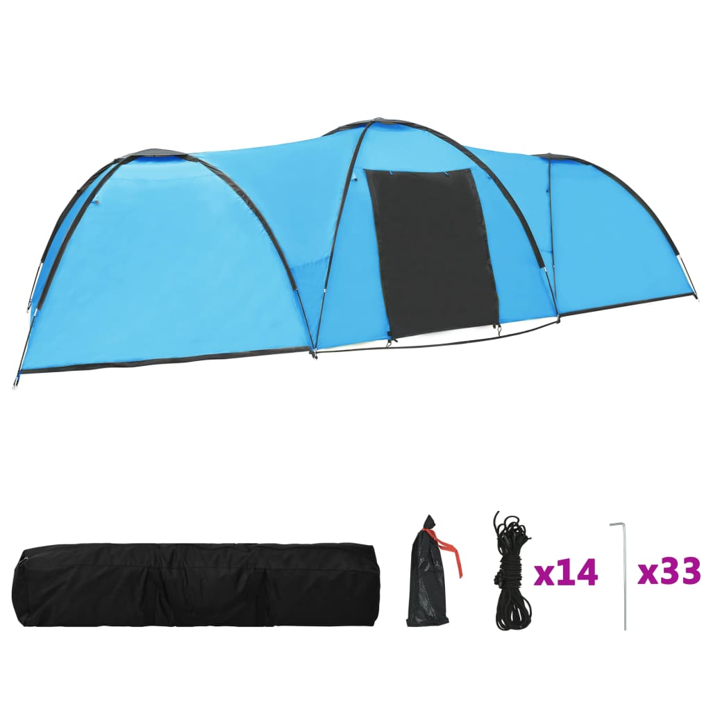 vidaXL iglu telts, 650x240x190 cm, astoņvietīga, zila