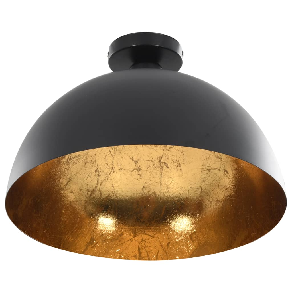 vidaXL griestu lampas, 2 gab., pusapaļas, E27, melnas ar zelta krāsu