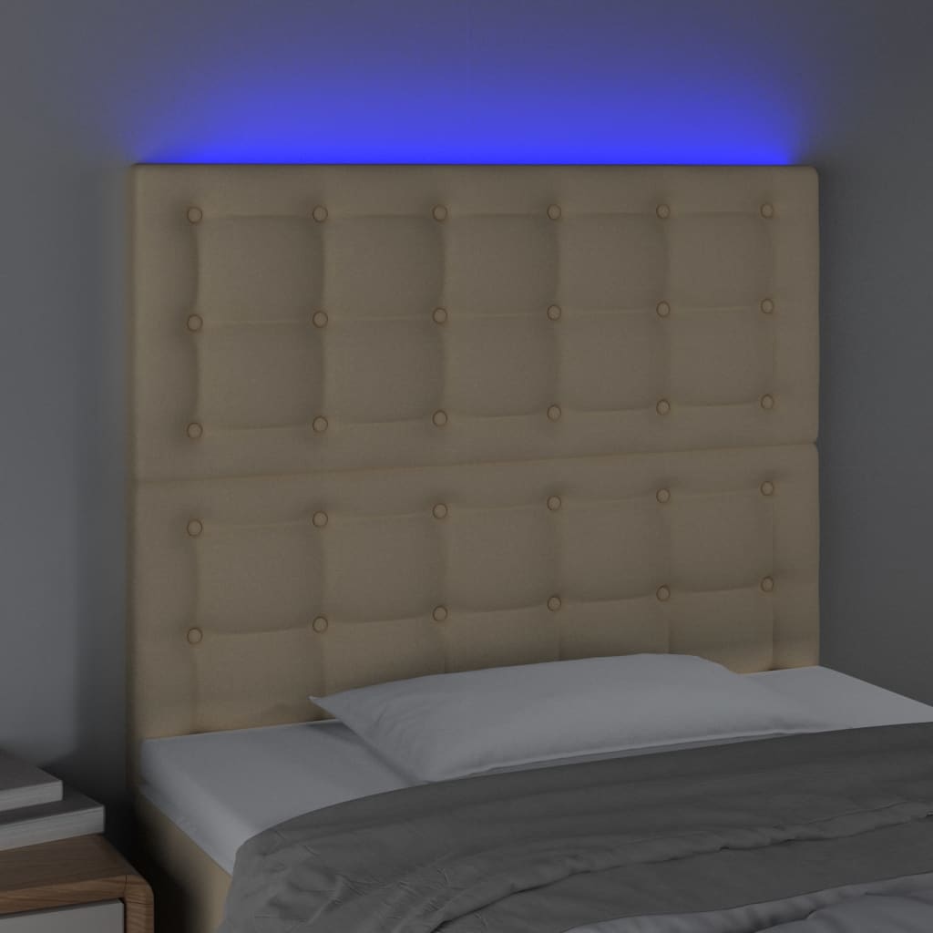 vidaXL gultas galvgalis ar LED, 90x5x118/128 cm, krēmkrāsas audums