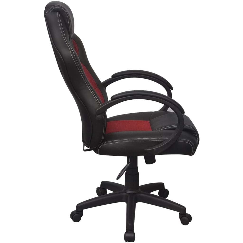 vidaXL biroja krēsls, sacīkšu sēdekļa forma, sarkana mākslīgā āda