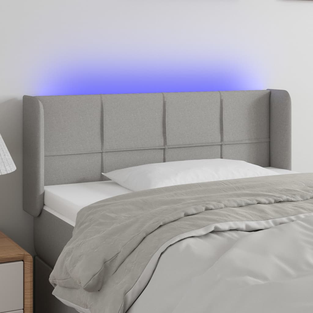 vidaXL gultas galvgalis ar LED, 93x16x78/88 cm, gaiši pelēks audums