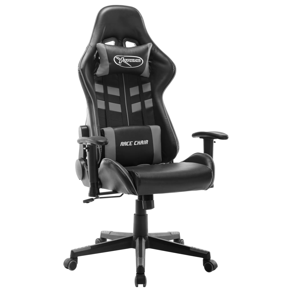 vidaXL datorspēļu krēsls, melna un pelēka mākslīgā āda