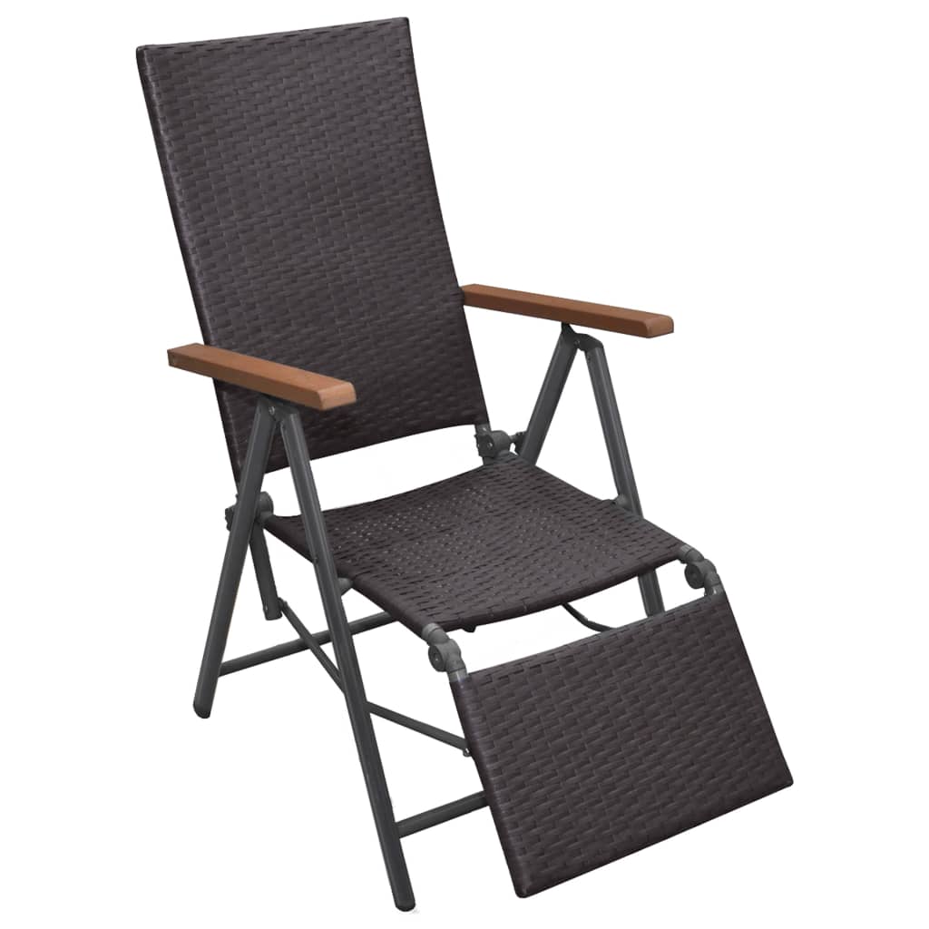 vidaXL atgāžams pludmales krēsls, brūna PE rotangpalma