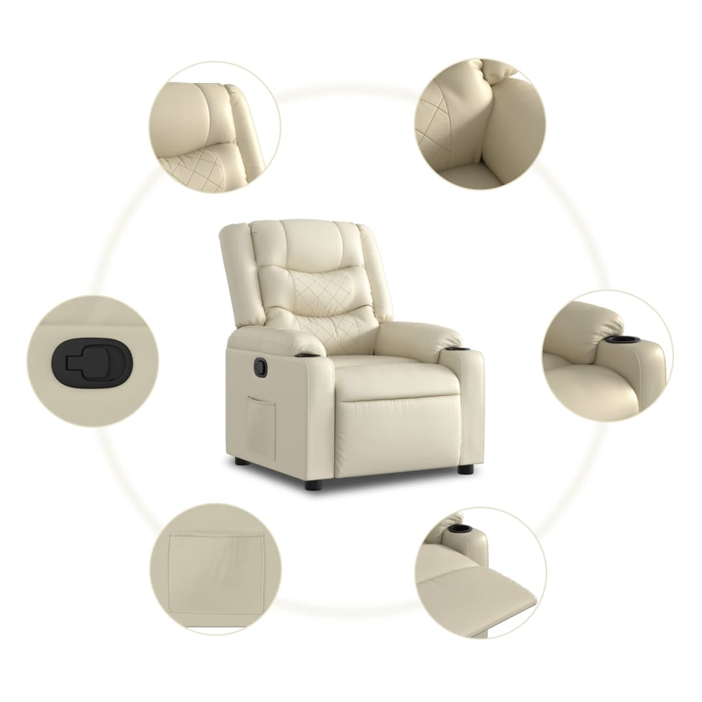 vidaXL paceļams atpūtas krēsls, krēmkrāsas mākslīgā āda
