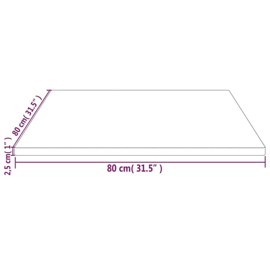 vidaXL galda virsma, 80x80x2,5 cm, priedes masīvkoks, kvadrāta forma