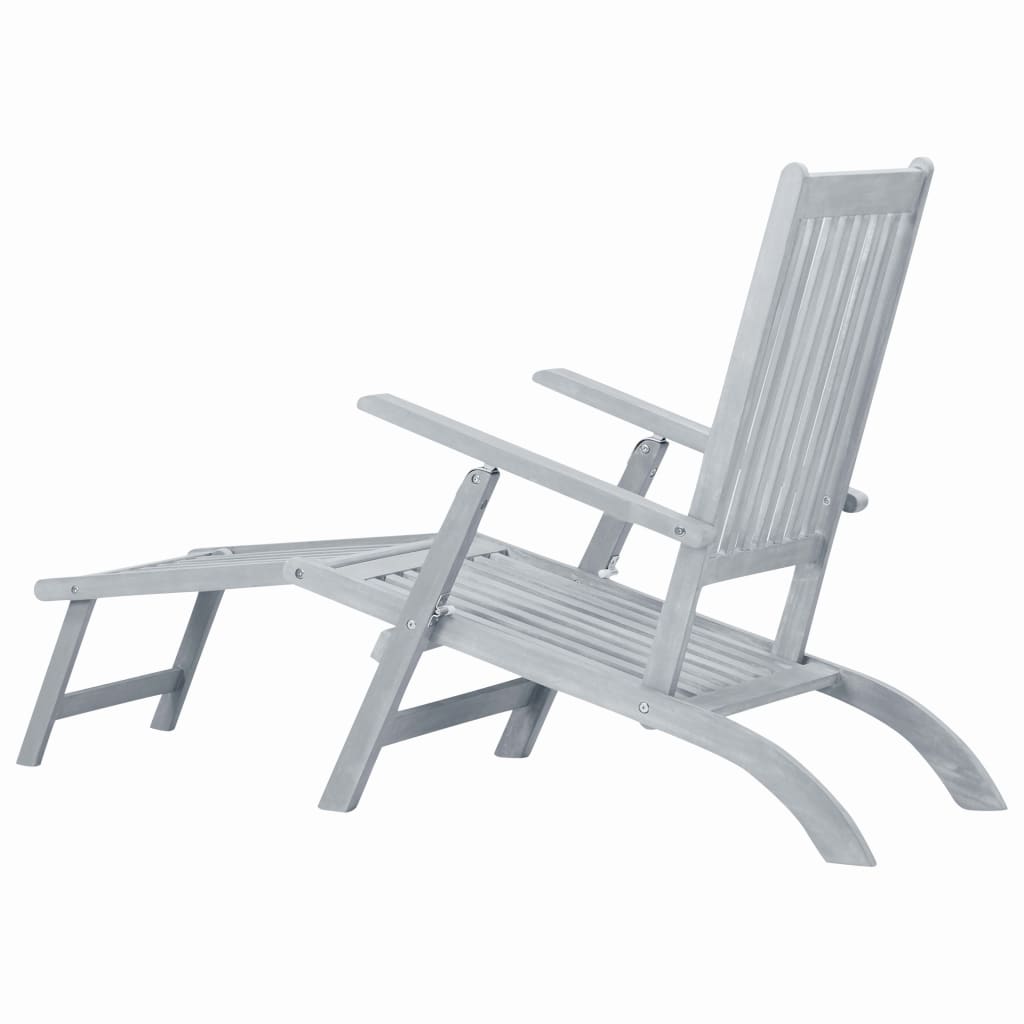 vidaXL pludmales krēsls ar kāju balstu, akācijas masīvkoks, pelēks