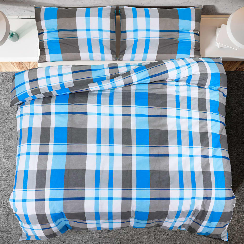 vidaXL segas pārvalka komplekts, zils un pelēks, 200x200 cm, kokvilna